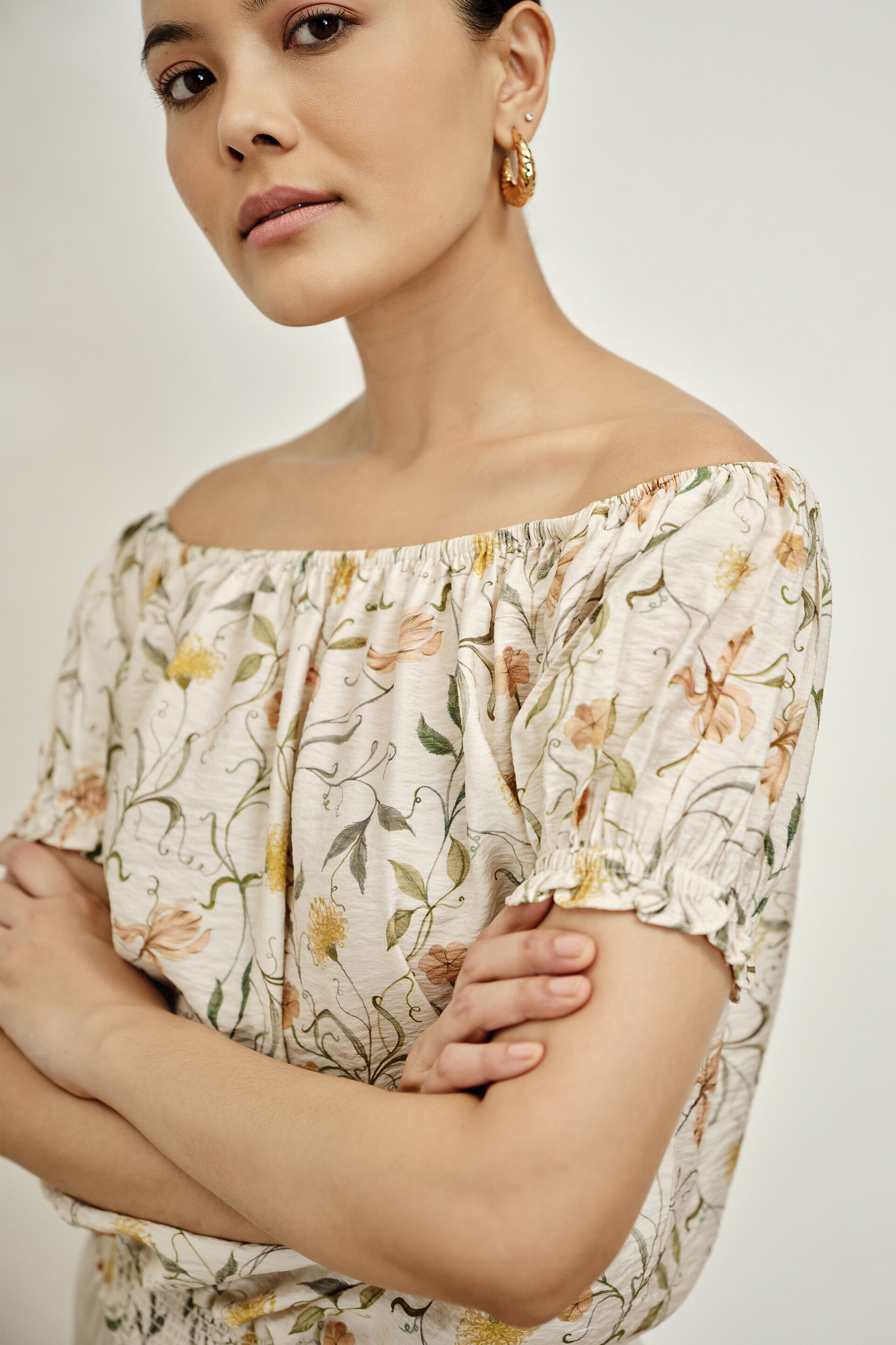 Natalya Ivory Floral Top, Green, image 4